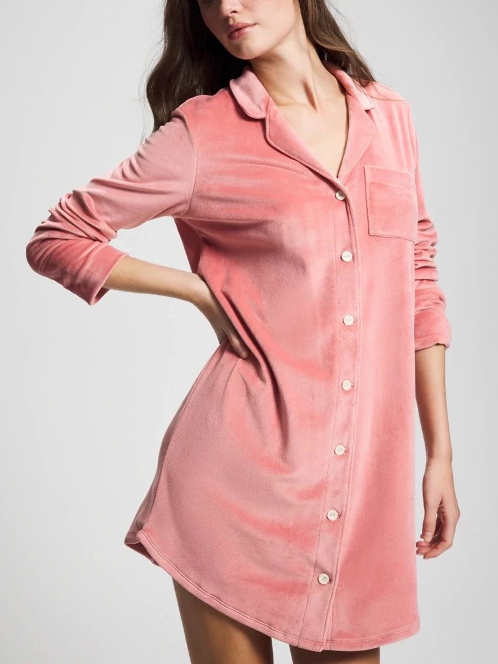 Soma Microfleece Button Front Sleepshirt Nightgown Cozy Long Sleeve Antique Pink